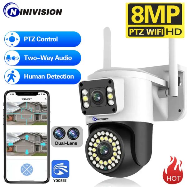 Камеры YOOSEE WIFI 8MP 4K Dual Lens Secutoor Security Cameras больше светодиодной световой безопасности Wi -Fi Ptz Smart Home Night Vision Auto Tracking