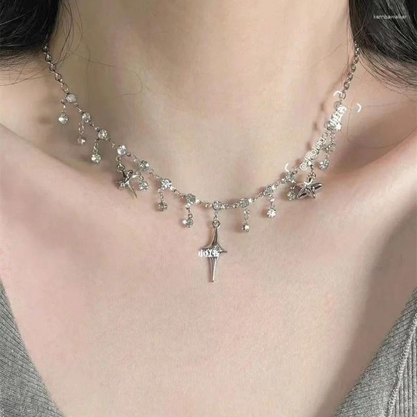 Anhänger Halsketten koreanische Stil Kreuz Zirkon Quastel Schlüsselbein Kette für Männer Frauen Mode Persönlichkeit Silber Farb Halskette Party Schmuck
