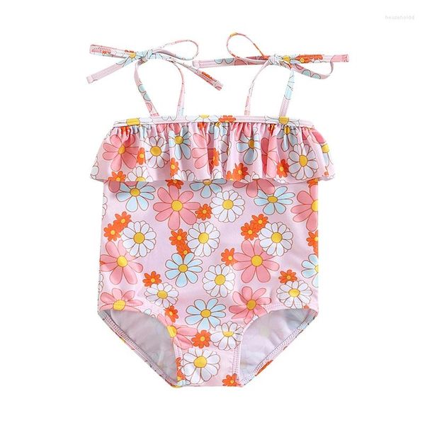 Kleidung Sets Kinder Girls Bikini Schnürung Spaghetti -Träger Ruffen Blumendruck Sommer Badeanzug für Strand