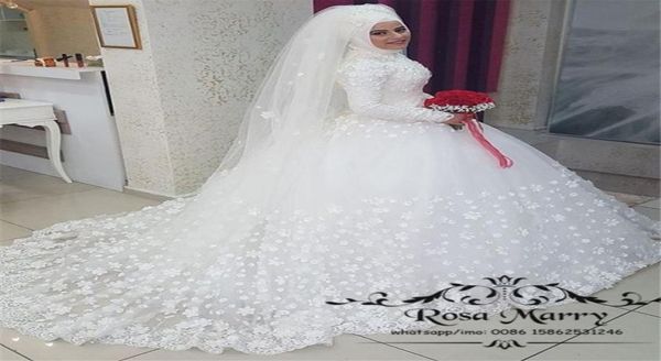 Abiti da sposa hijab islamici Floral Princess 3D 2020 Abite lunghe al collo alto Plus Country Turkish Kaftan Abayas Bri3880805