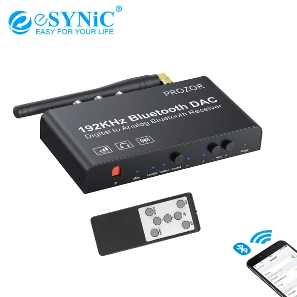 Convertitore ESYNIC BluetoothComptible DAC 192K Digital Coassiale Digital Toslink allo stereo analogico L/R RCA da 3,5 mm Convertitore audio con telecomando