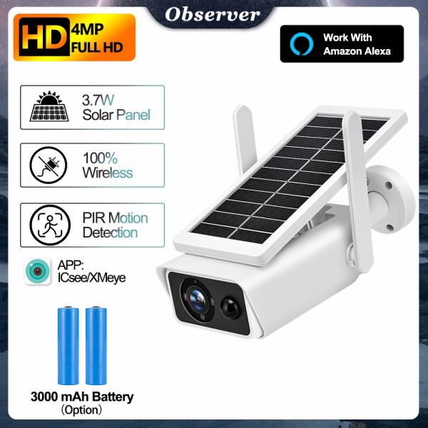 Telecamere 4MP Camera solare wireless wifi outdoor largo 100 ° vista protezione sicurezza da proiettili Campi da proiettile rilevamento pir ir night alexa