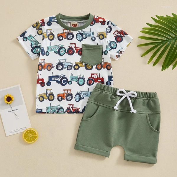 Roupas conjuntos de roupas de verão infantil infantil garoto de garotos carros de carro de bolso de bolso de manga curta Tops Tops
