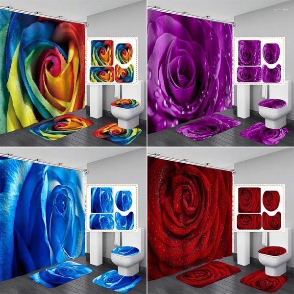 Tende per doccia set da bagno rosa rosso bellissime fiori colorati tende tende per bagno tappeto da bagno non slip