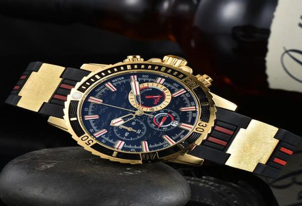 Herren beobachten alle Zifferblattarbeiten Quarz Bewegung Chronographen Wathes Sport Gummi -Gurt Stoppuhr Luminous Anker Mark wasserdichte WRI7982638