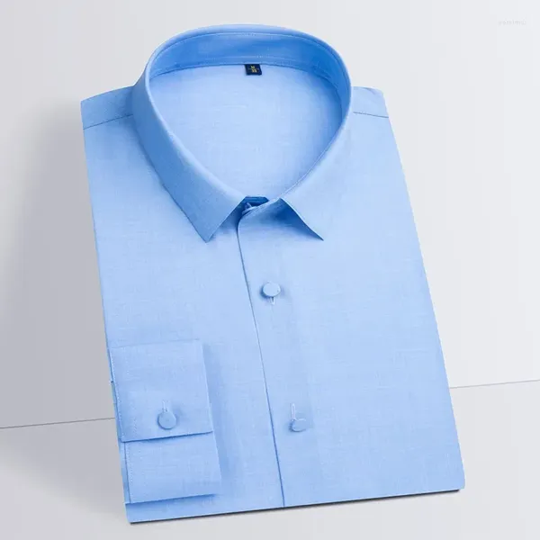 Camisas de vestido masculinas estiram camisa não-ferro de camisa longa colarinho quadrado de colarinho sólido gabinete mole de escritório