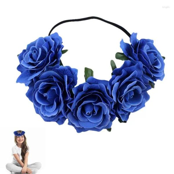 Dekorative Blumen Boho Rose Blume Stirnband Kronhaarkranz Weihnachtskostüm -Pofrungen Hochzeit Braut