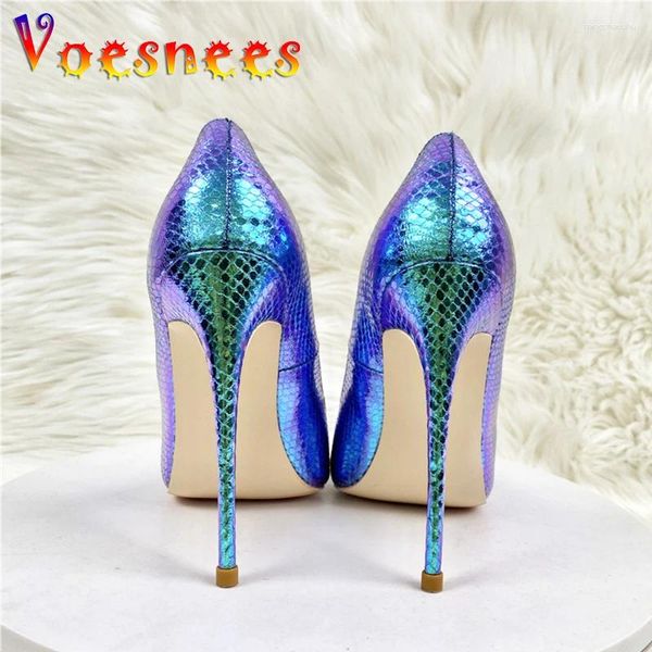 Kleiderschuhe Abendparty elegante Single 12 cm fashionspunkte holographische High Heels Bling Snakeskin einzigartige Hochzeitspumpen Frauen