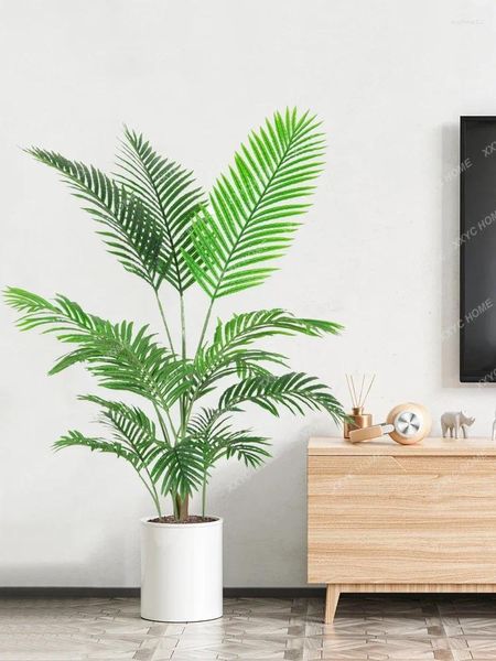 Flores decorativas Simulação Planta verde Areca Palm Tree Indoor Plantas grandes em vasos de paisagismo decorações