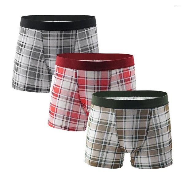 MUITOPANTES 3PC Rouphe Men Boxers estilo gay sexy xadrez confortável 3.9