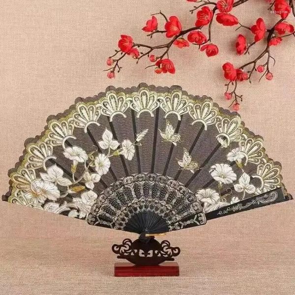 Figurine decorative Fan da danza in plastica pieghevole cinese Fano elegante Flower Butterfly Clodo di seta Decorazione classica Decorazione squisita artigianato Regali