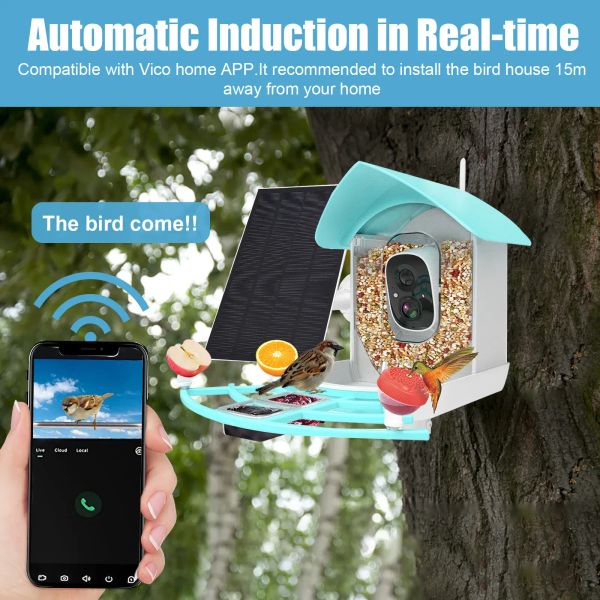 Yuexuan Designer Smart Bird Feeder Solar mit Kamera 1080HD Nachtsicht Kamera KI -Erkennung Vogelarten Arten Feeder Anschluss Auto Capture 5000mAh Vogelversorgung