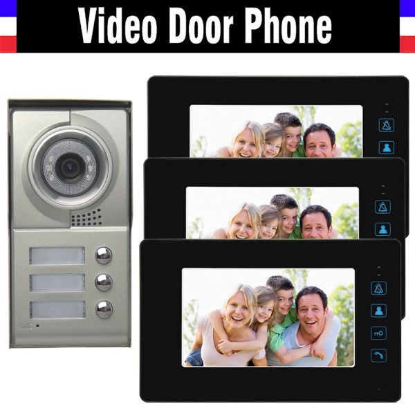 Intercom 3 Units Apartment Video Door Phone System 7 