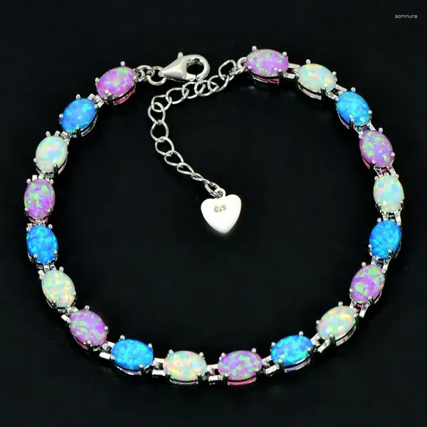 Bracelets de charme JLB-052 Trendy Precious Oval Gemstone Branca Pink Blue Fire Opal Tenis para mulheres Elegantes amantes de presentes de jóias