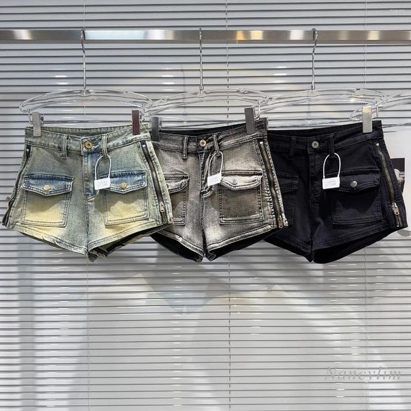 Jeans femminile 2024 Summer Girl Style Side Metal Zipper Shorts Pantaloni per donne lavati e usurati per le donne