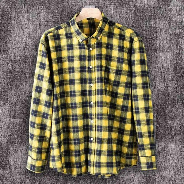 Herren -Freizeithemden nach großer und hoher Button -Down -Steckdose Langarmplaid Plaid Flanell Plus Size Men Clothing