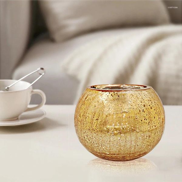 Titulares de vela European Wedding Decoration Ice Flower Glass Ball Candlestick Golden Craft Home Bedroom