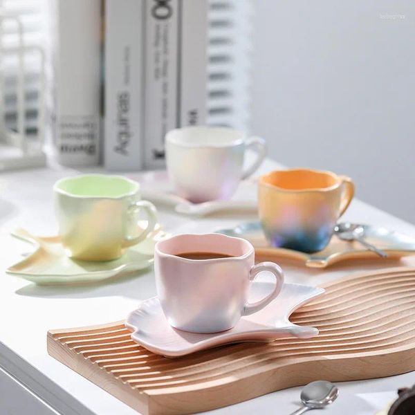 Tassen Keramik Kaffeetasse mit Perlenschale Hochwertige Glasur Saucer Ginkgo Blatt Licht Luxus exquisite Tasse Personalisiertes Geschenk
