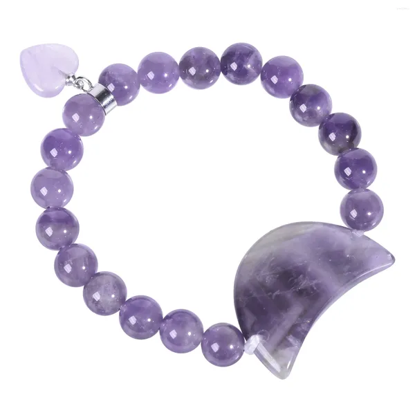 Charm Armbänder geschnitzte Cresent Mondform Kristallsteinarmband Natural Amethyste Perlen mit Liebesherzzauber für Frauen Männer