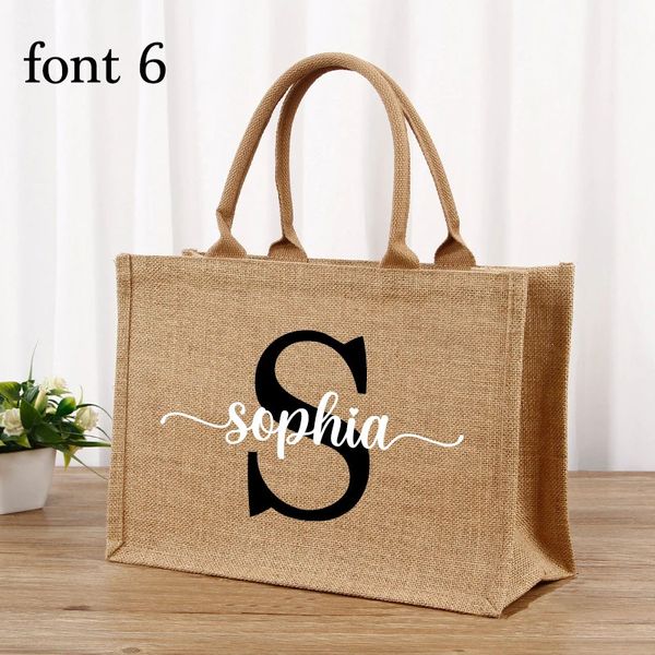 Bolsa de bolsa de juta personalizada bolsa de compras com bolsa de compras personalizada para garotas de casamento de casamento de casamento de noiva de noiva Bacharelte de dama de honra 240329