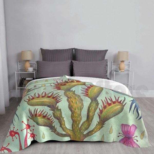 Cobertores de plantas carnívoras cobertas para sofá -cama Planta Natureza Aquarelas Lápis de cor