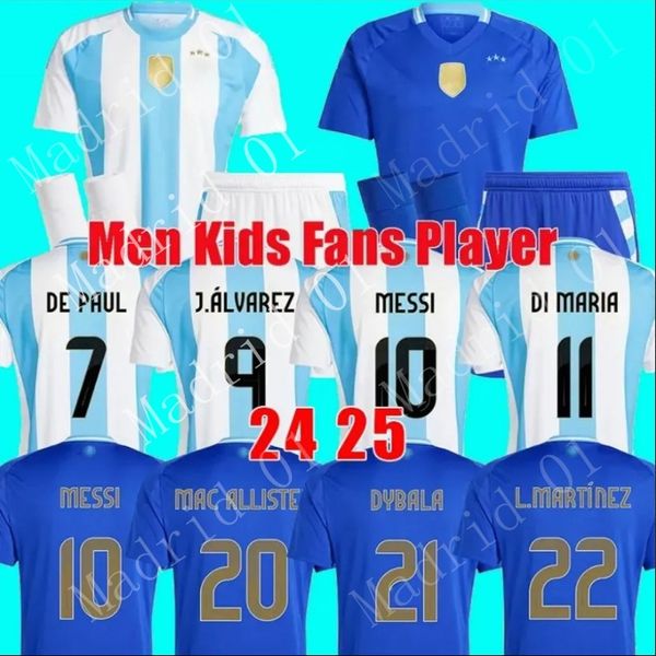 2024 Jerseys de futebol argentina 3 estrelas Messis 24 25 Fãs Versão do Mac Allister Dybala di Maria Martinez de Paul Maradona Kit Kit Menino Mulheres Futebol