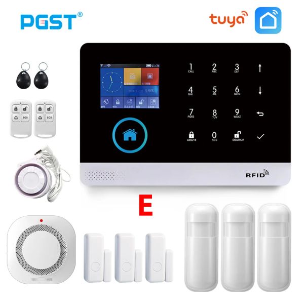 Комплекты PGST PG103 TUYA WIFI GSM Беспроводная безопасность домашней безопасности с системой тревоги с помощью пожарного дыма пульт дистанционного управления умным сроком службы