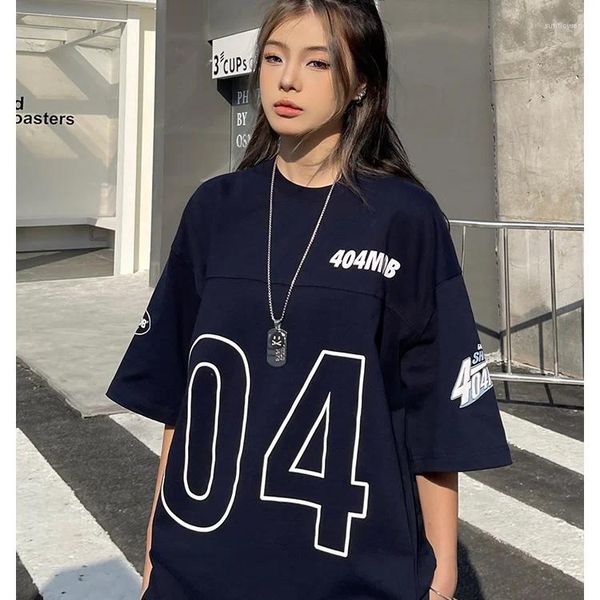 Damen Hoodies koreanische Schwergewichtsbaumwolle Sommer Amerikaner Retro Street Hockey Uniform Lose lässig bedrucktes kurzärmeliges T-Shirt für Männer