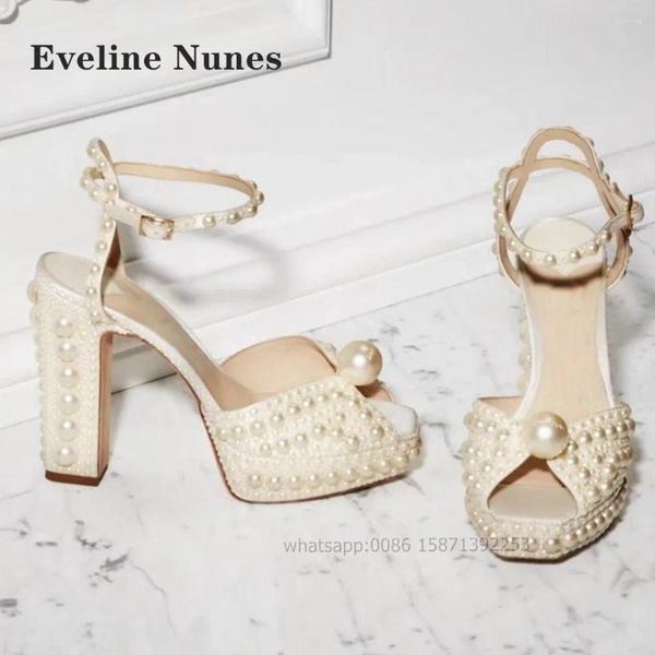 Sandalen Pearl Strange Style Plattform Peep Zeh gerade Gurtseite Luft Slingback Frauen Heels Schnallen Sie feste Hochzeitsschuhe an