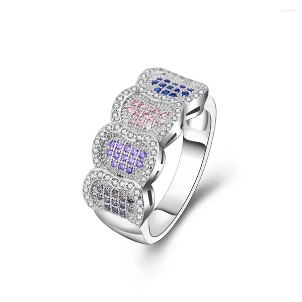 Com pedras laterais seanlov moda de coração exclusivo de coloração prateada de casamento anéis de noiva para mulheres azuis jóias pavimentadas de cristal roxo azul