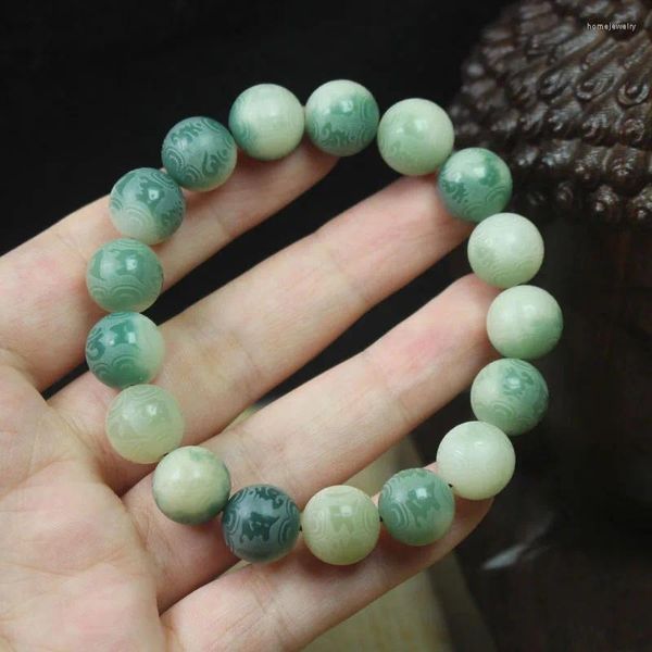 Strang Großhandel White Jade Bodhi 12mm Sechs Wörter Sprüche schwimmende Blüten geschnitzte Perlen runden Armband Buddha