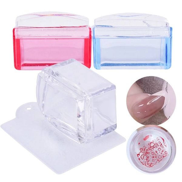 Transparente Gelee Stamper Nagelkunststempel Kit Crystal Silicon Stamper mit Platte Französische Nägel Maniküre Werkzeuge Zubehör