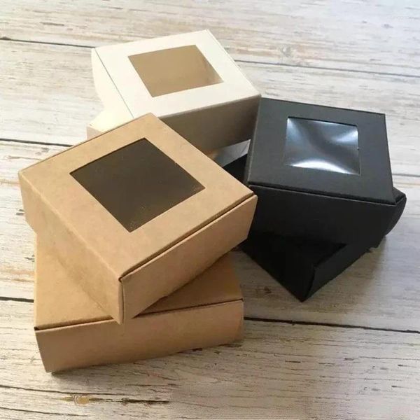 Geschenkverpackung 50pcs Kleine Kraftpapierpapierbox White Pappe handgefertigtes Seifen -Süßigkeitenpaket mit klarem Fenster