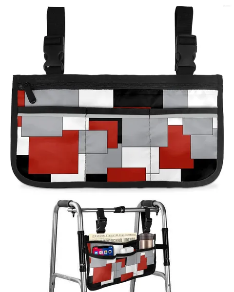 Bolsas de armazenamento vermelho preto preto retalhos de retalhos abstrato arte medieval estilo cadeira de rodas Bolsa de braço de braço lateral bolsa de scooter elétrica