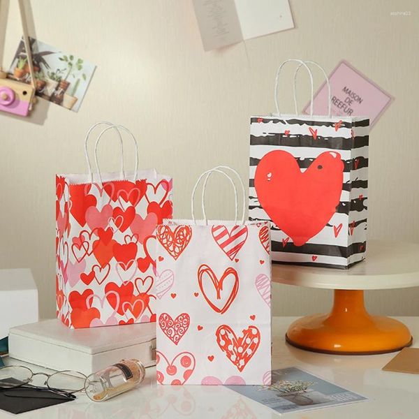 Geschenkverpackung 4pcs Bags Paper Valentinstag Dekoration Kraft Geburtstag Hochzeit Love Heart Cookie Candy Bag Verpackung