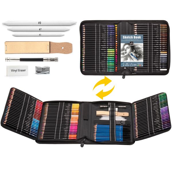 Bleistifte 144 Stücke farbige Bleistifte Werkzeugsatz Zeichnungsstifte und Skizzier -Kit Art Tool Kit Professionelle Kunstbedarf Set Kid Gift