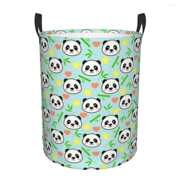 Bolsas de lavanderia fofa panda bambu cesto colapsível urso roupas de brinquedo cesto de armazenamento para crianças berçário