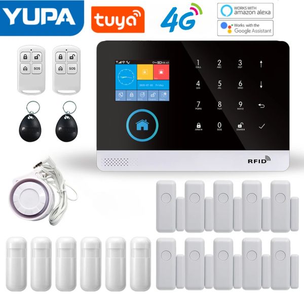 Комплекты 4G Wi -Fi System System Tuya Smart Life App Control для домашней безопасности сигнализация PIR Датчик датчика датчика Smart Home Kit Panel Fire Alarm Panel