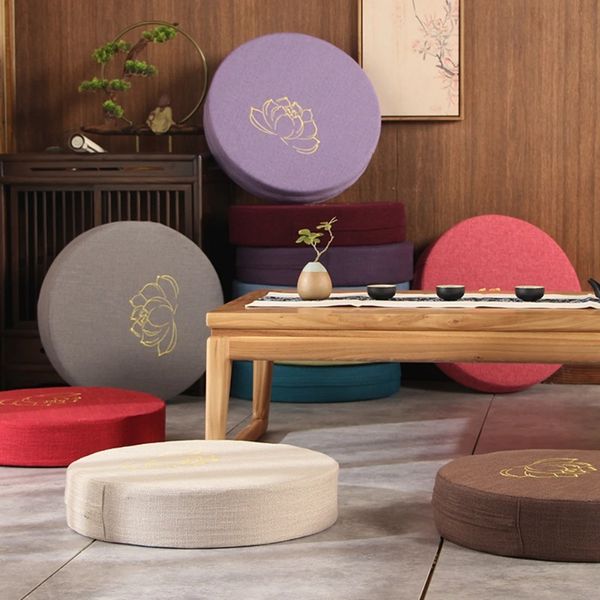 2024 rundes Leinensitz Kissen Tatami Balkon Bucht Fenster gepolstert Meditation Kissen Tatami Matte Meditation Lotus1.Meditationskissen für runde Leinensitz