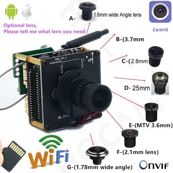 Câmeras IMX415 4K WiFi IP Camera 8MP Starlight IP Camera Module Mini Way Audio H.265 Ircut 4mm 6k Lens CCTV Hole de vigilância de vídeo