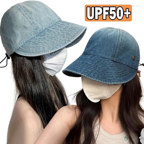 Breite Krempeln Hats Mode gewaschene Kante Jeans Eimer für Frauen Sommerstrand Travel faltbare Sonnenschattenfischer Hut Männer angeln Kappen