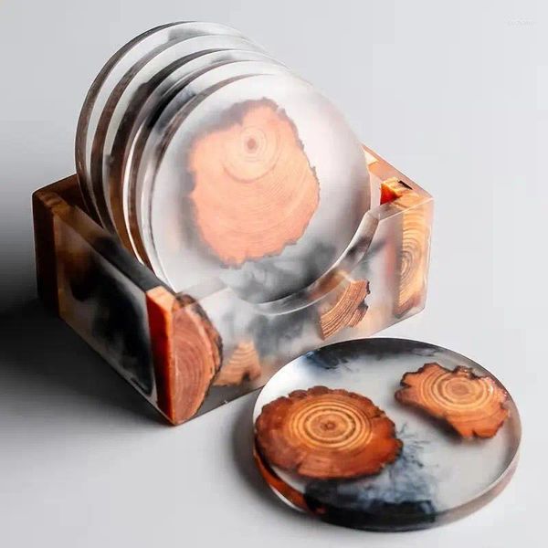 Tischmatten Durchmesser Harz Teetasse Matte quadratische runde kreative Tee Massivholz Wärme Isolationspads Set Accessoires