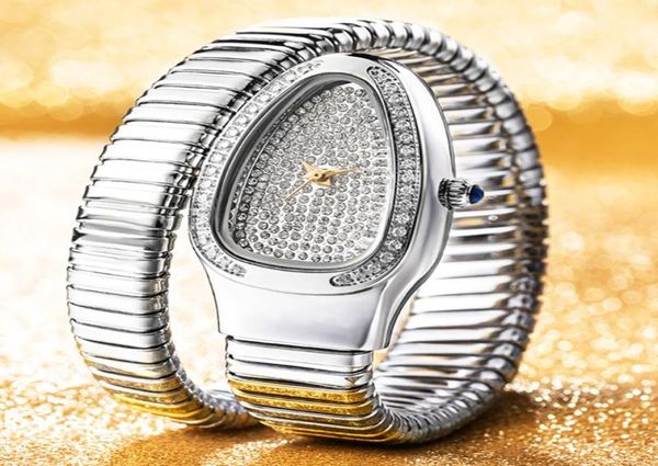 Нарученные часы змеи полной алмазной женской моды Уникальный ремешок Япония Кварц Женские Запятанные Часы Бренд Водонепроницаемые Relogio femini9181771