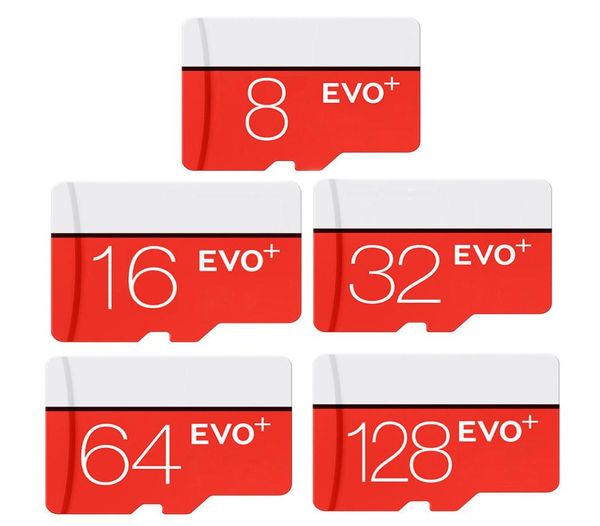 2019 White Red Evo mais 256 GB 128 GB 64GB 32GB 16GB 90MBS TF Flash Memory Card Class 10 com pacote de bolhas de adaptador SD com 9672414