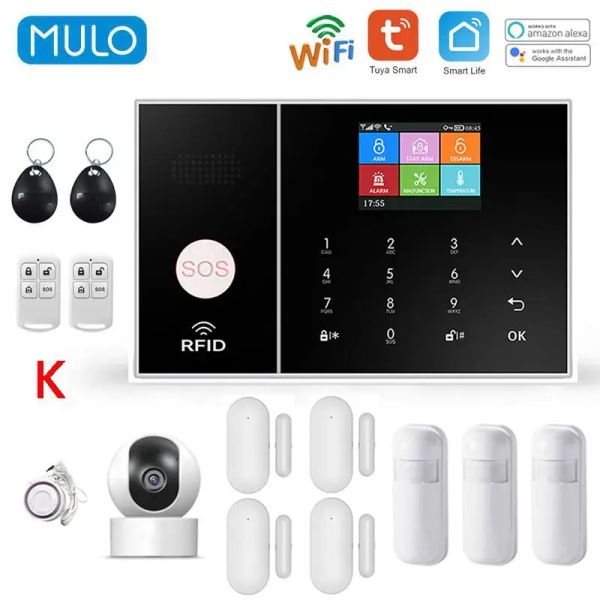 KITS MULO GSM Sistema di allarme WiFi per casa Sistema di sicurezza wireless Business House con Remote Control di App Sensore PIR e Porta
