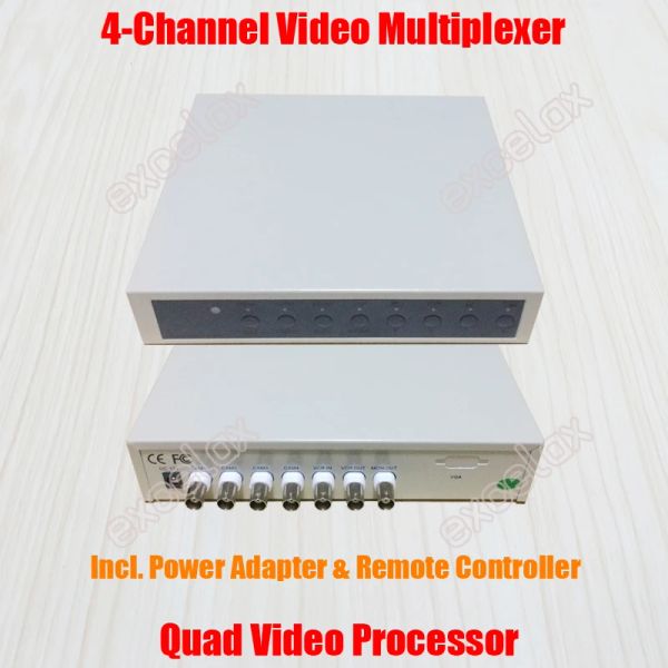 PARTI CHE CCTV 4CH CCTV Video Quad PROCESSORE Multiplexer a 4 canali Splitter a colori BNC VGA Segnale di uscita Multiplexor W/ Remote Controller