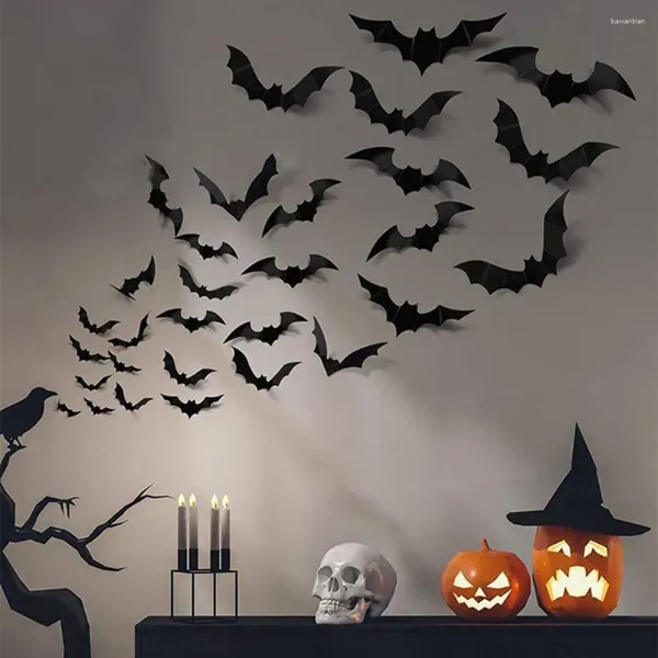 Adesivi per finestre Halloween Decorazione 3D Black Pvc BAT PATTA DEGI DECIVI DEGI DEI ASSOTTO A MOLTO SPACCHER PROPEGGI