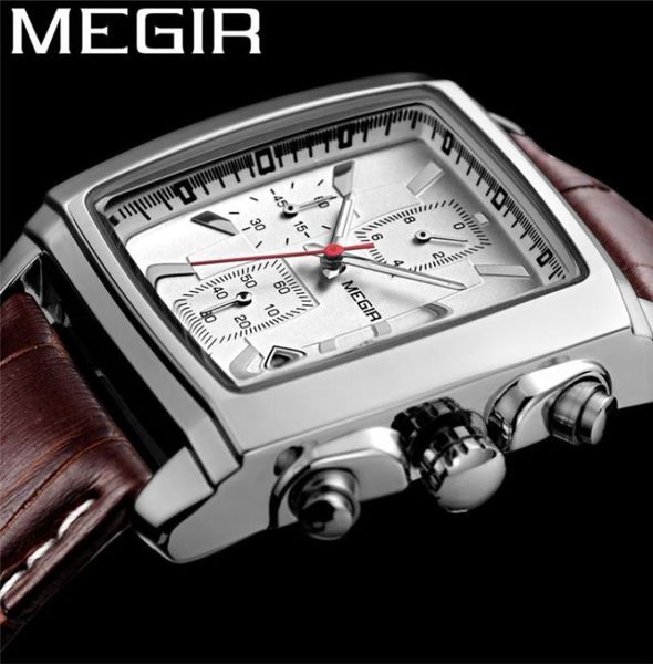 Megir Watch Men Waterproof Chronograph Chronograph Military Male Clock Top Brand Luxury Leather Business Man Sport Owatch 2028 LJ25707129