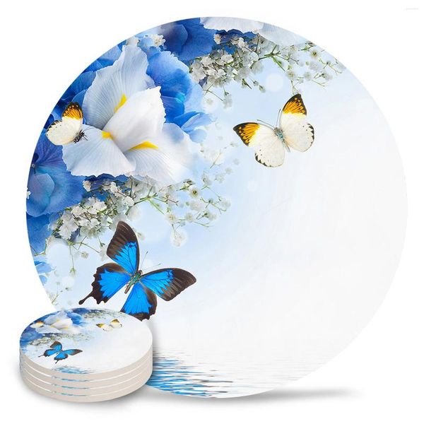Tavolino tavolo blu farfalla set di ceramica set cucina rotonda decorazione di lusso da tè da tè.