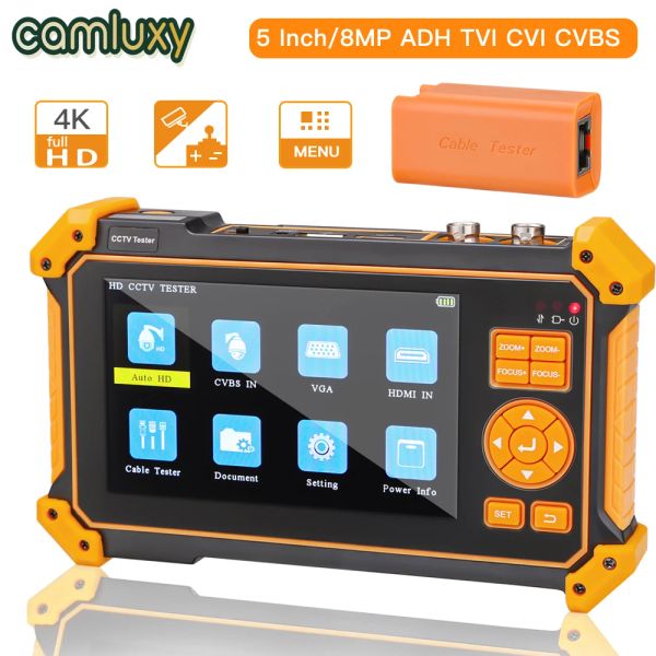 Exibir Camluxy 5 polegadas TFTLCD Screen CCTV Tester Monitor Support 4K 8MP CVI TVI AHD SDI CVBS Testador de câmera analógica 3200plus